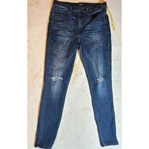 Express Women’s Skinny Jeans Size 10R High Rise Blue Distressed Knee Denim EUC